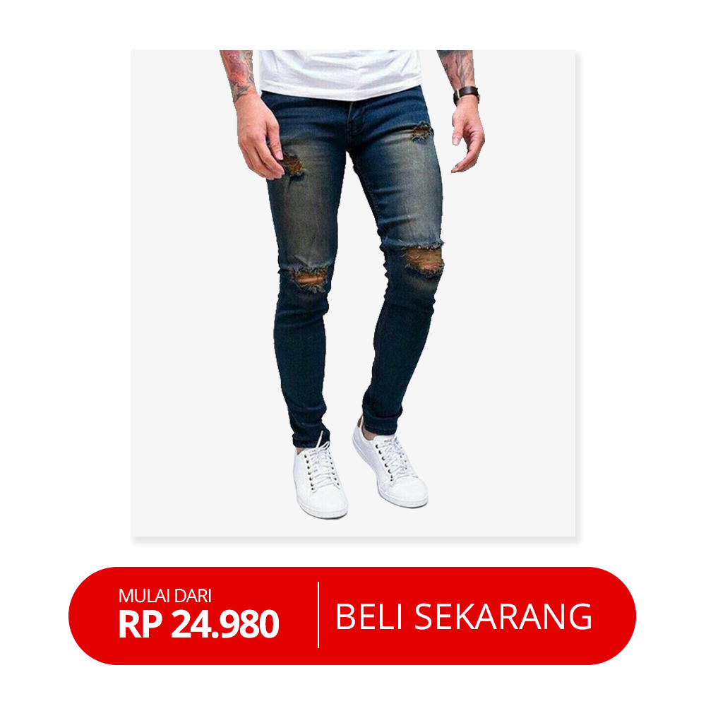 Navy thin brown rip ripped 4 sobek robek celana panjang jeans pria lelaki cowok bagus stretch