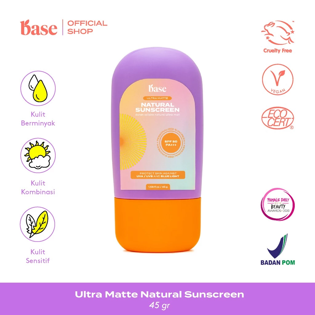 BASE Ultra Matte Natural Sunscreen SPF 50 PA+++ Skincare Dasar