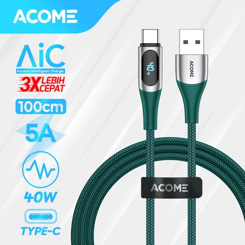 ACOME Kabel Data Type-C 100cm Fast Charging 5A LED Display