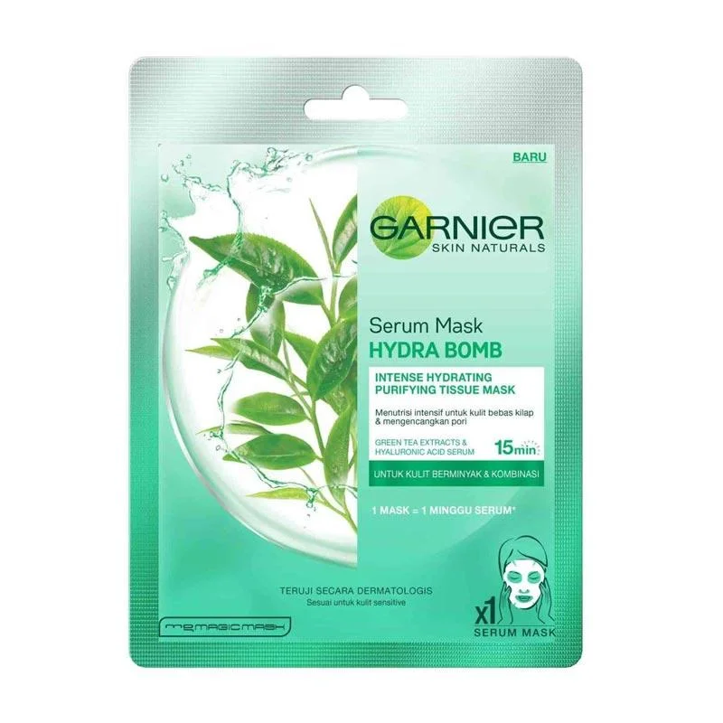Garnier Serum Mask Hydra Bomb Green Tea sheet mask terbaik
