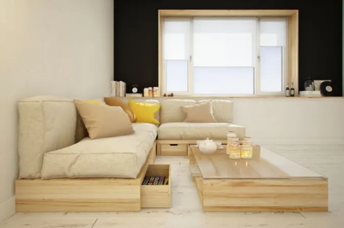 Sofa multifungsi yang memiliki rak penyimpanan