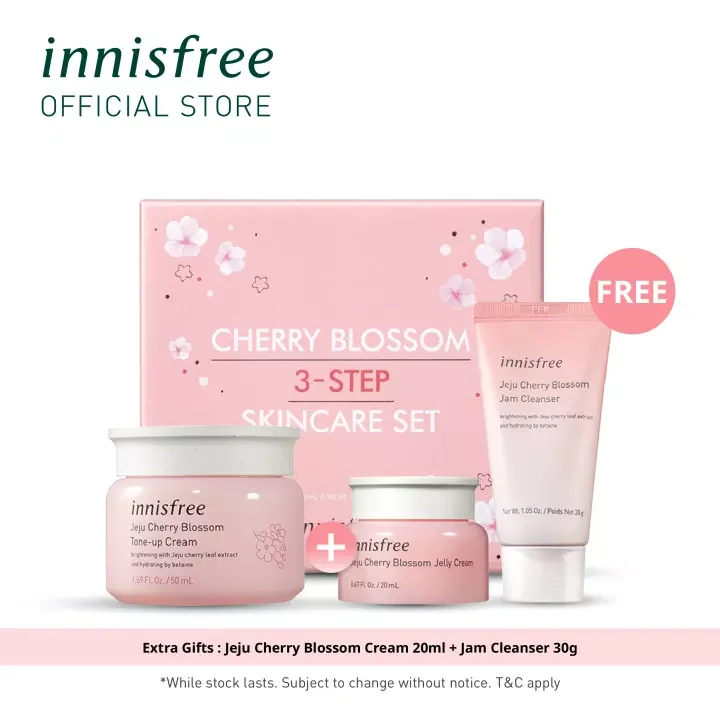 paket skincare terbaik Innisfree Cherry Blossom 3 Step Skincare Set