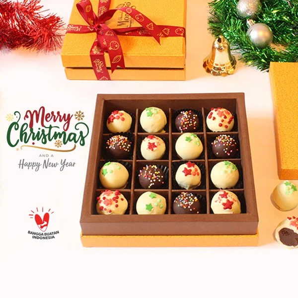 Christmas Chocolate Truffles 16pcs – 240gl Cokelat Monggo l Coklat Kado Natal 