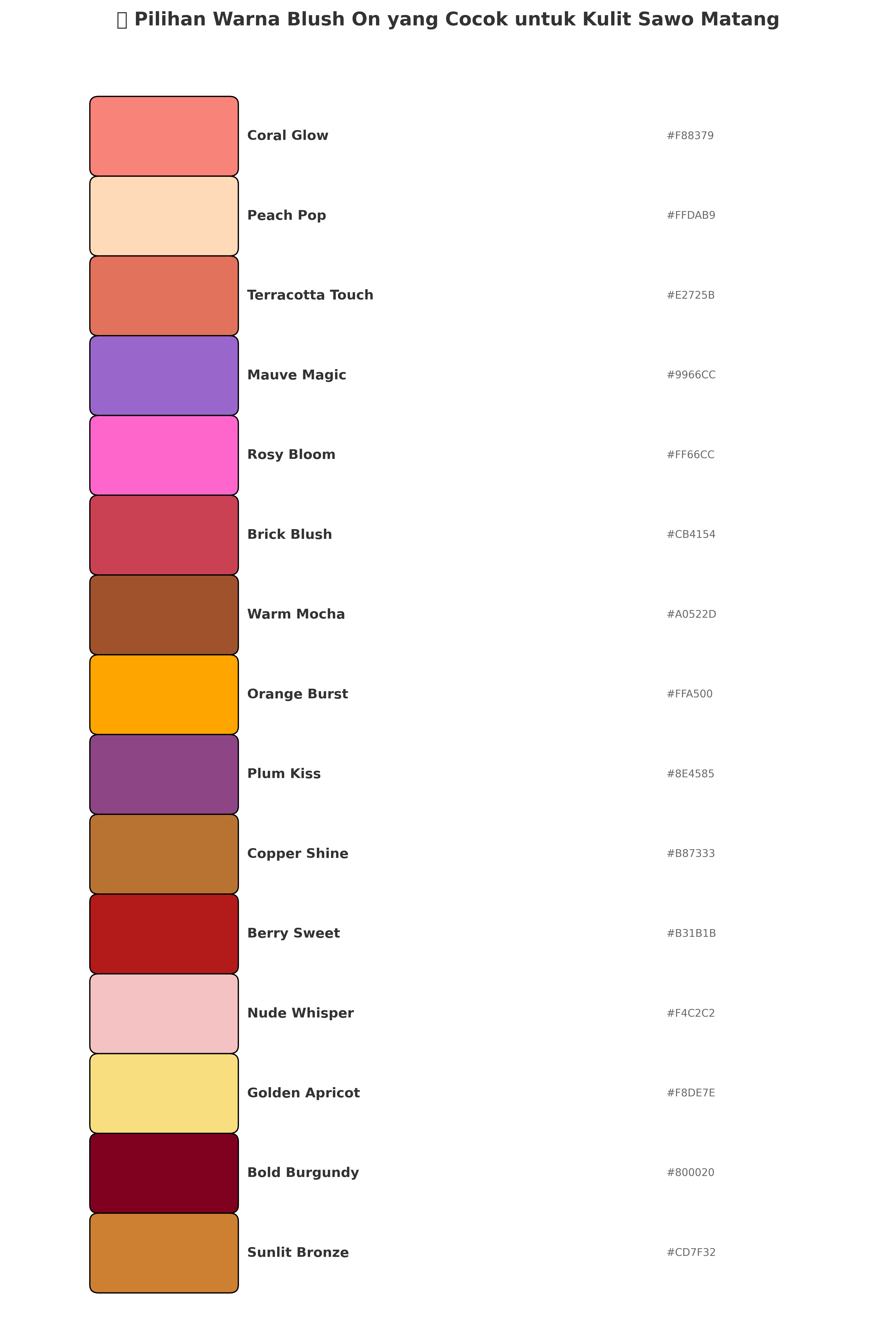 Infografik warna blush on untuk kulit sawo matang